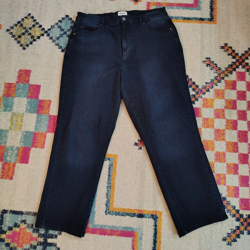 Sonoma Womens 14W Plus Size Jeans High Rise Straight Cotton Dark Wash